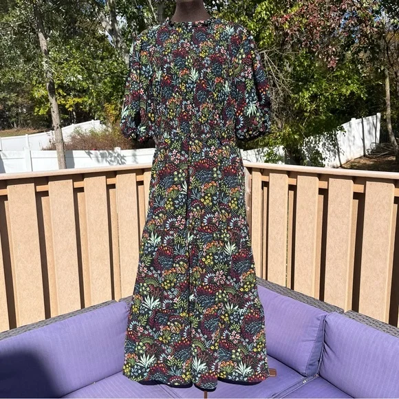 Baltic Born Women’s Black & Floral Print Lena Tiered Midi Dress Size 2X Smocked - Picture 2 of 9